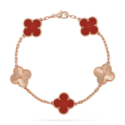 [AuraEcho] CLOVER 5 MOTIF RED CORNELIAN BRACELET COLLECTION