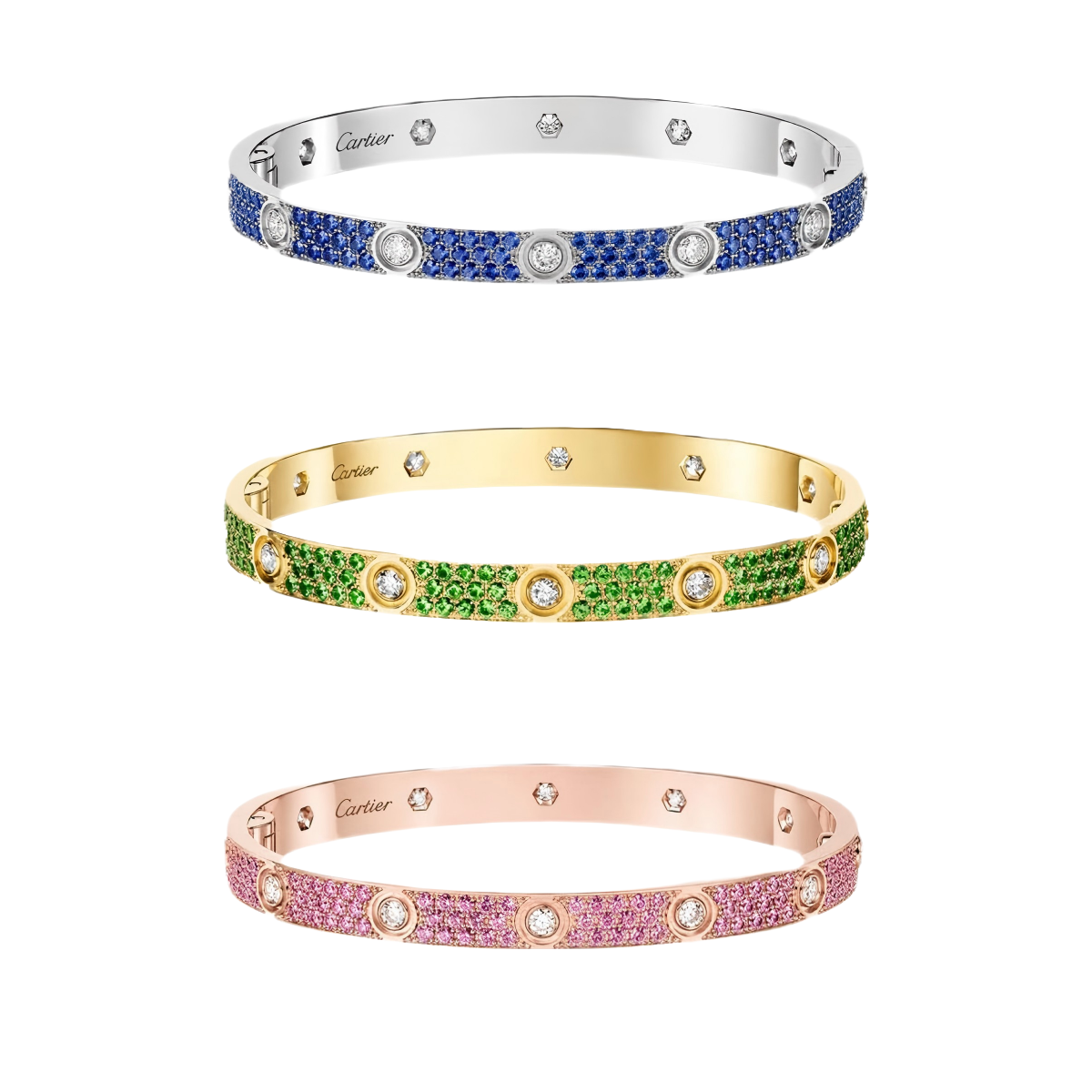 [AuraEcho]2026 PAVE GEMSTONE LOVE BRACELET 6.1MM 10 DIAMONDS