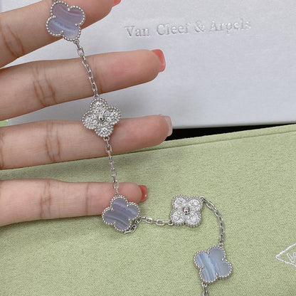 [AuraEcho] CLOVER 5 MOTIF PURPLE CHALCEDONY BRACELET COLLECTION