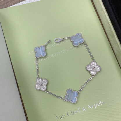 [AuraEcho] CLOVER 5 MOTIF PURPLE CHALCEDONY BRACELET COLLECTION