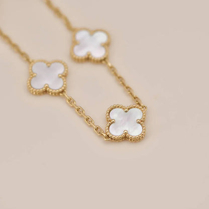 [AuraEcho]CLOVER WHITE PEARL MOP 5 MOTIF BRACELET COLLECTION