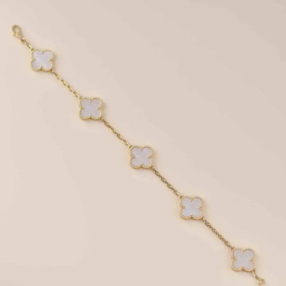 [AuraEcho]CLOVER WHITE PEARL MOP 5 MOTIF BRACELET COLLECTION
