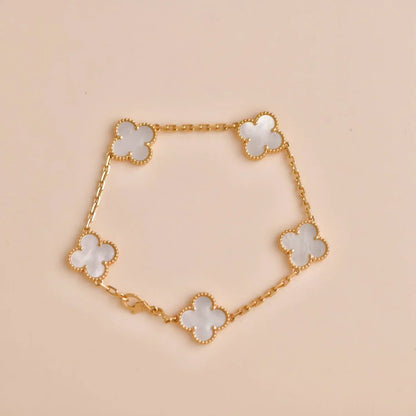 [AuraEcho]CLOVER WHITE PEARL MOP 5 MOTIF BRACELET COLLECTION