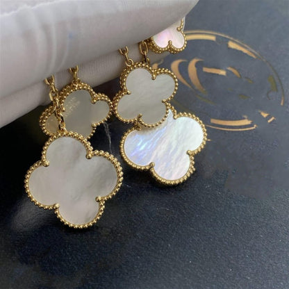 [AuraEcho]CLOVER EARRINGS WHITE MOP 4 MOTIFS GOLD