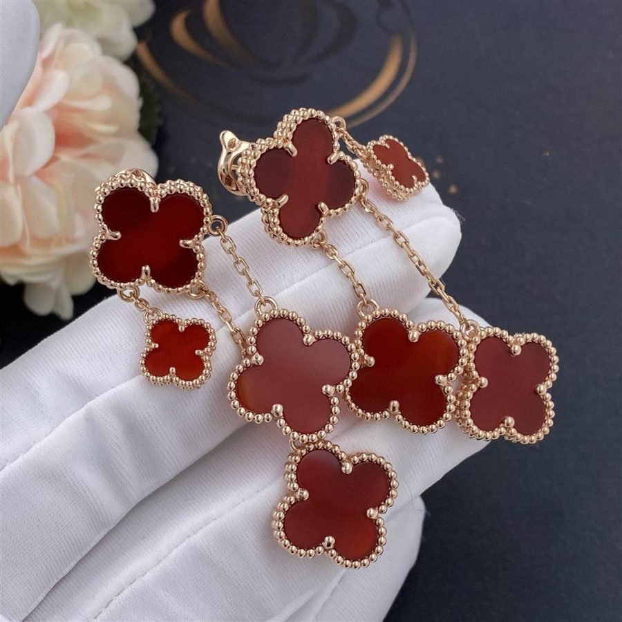 [AuraEcho]CLOVER EARRINGS CARNELIAN 4 MOTIFS PINK GOLD